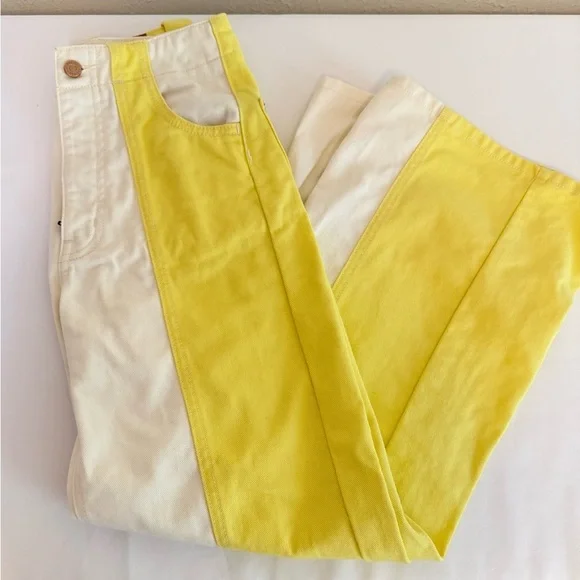 BDG Off-White color block yellow hi rise wide leg Textured Pants - Picture 6 of 8